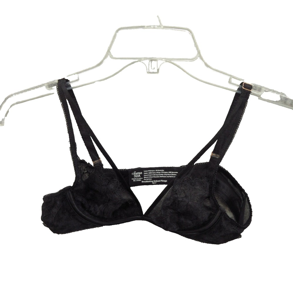Soma Bra 32A Breathtaking Unlined Plunge Black Floral New